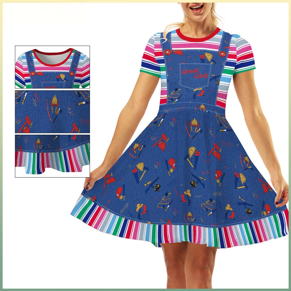 Womens Cosplay Costume Graphic Striped Skirt For Carnival Festival